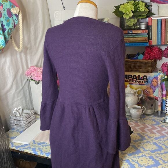 🌷 Lo Ri 🌷 Smoky Purple Button Up Flare Sleeve Cardigan Dress Vintage - Picture 6 of 7
